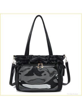 Lolita Ita Bag Display Window Ruffle Trim PU Leather Crossbody Tote